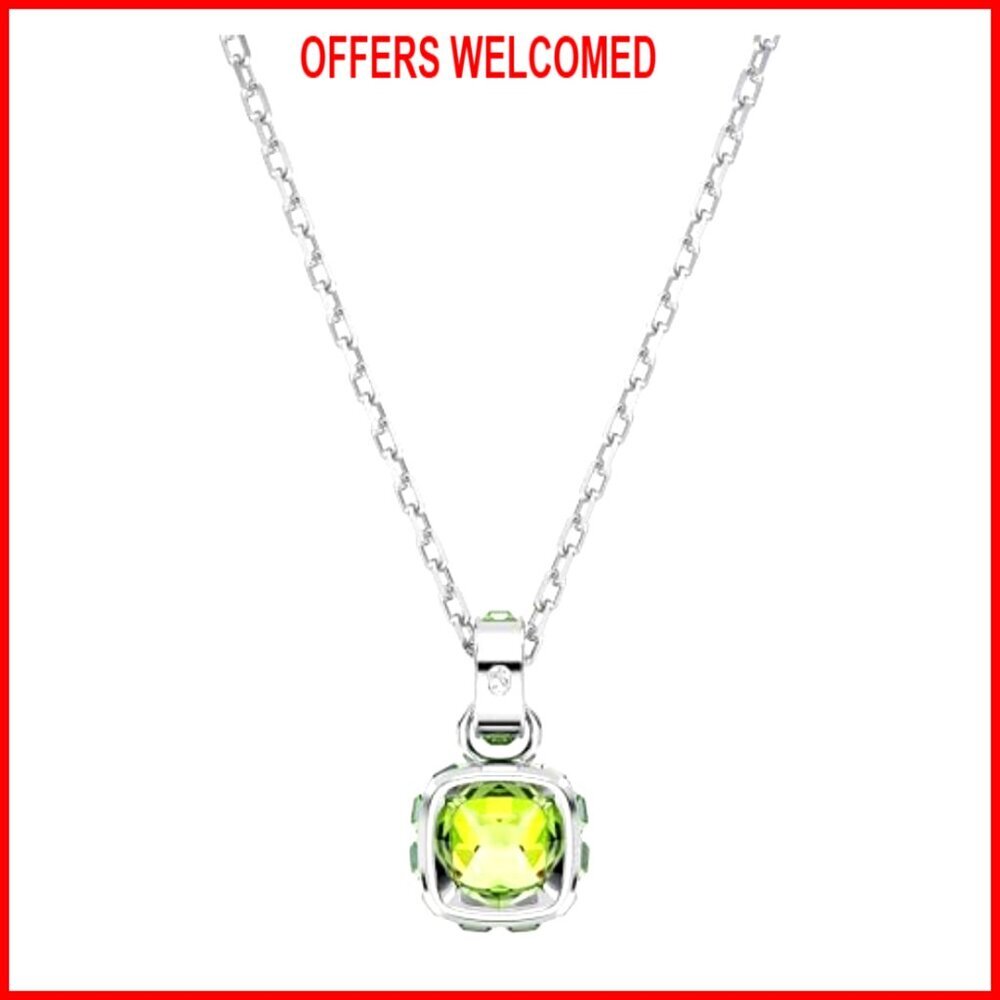 Square-Cut Stone Crystal Pendant Necklace Rhodium Finish - Picture 4 of 7